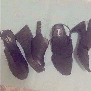 2 Pairs 9.5 Black Leather Shoes